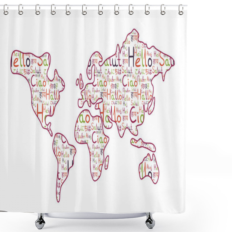 Personality  World Map On The White Background Purple Hello Pattern Shower Curtains