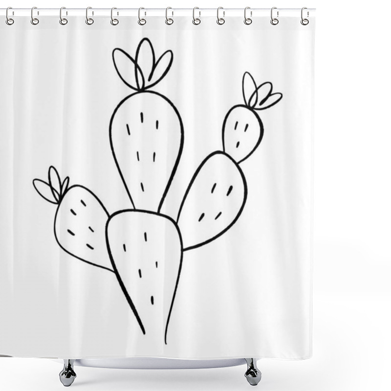 Personality  Simple Icon Cactus. One Line Drawing. House Or Wild Cactus. Black And White Clipart Vector Illustration. Shower Curtains