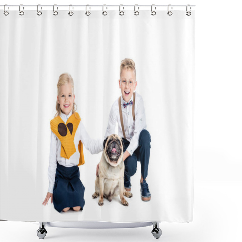 Personality  Children Stroking Dog Shower Curtains