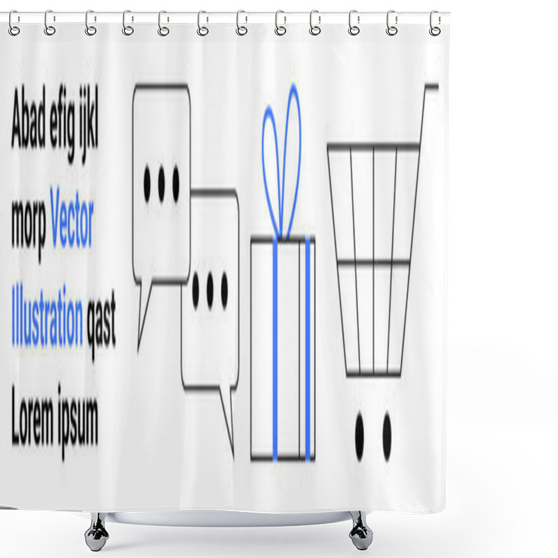 Personality  Chat Bubbles, Gift Box, Shopping Cart, And Text Snippets Convey Online Shopping And Communication. Ideal For E-commerce, Social Media, Marketing, Customer Service, Sales Promotions Gift Ideas Shower Curtains