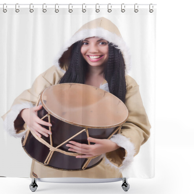 Personality  Woman Eskimo Isolated On White Shower Curtains