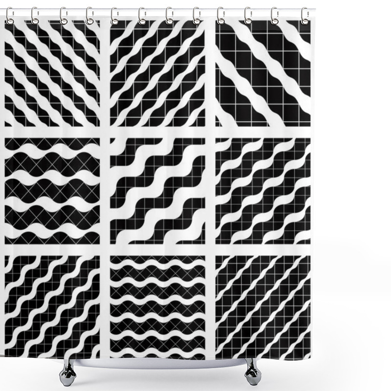 Personality  Set Of Grate Seamless Patterns With Geometric Figures, Ornamenta Shower Curtains