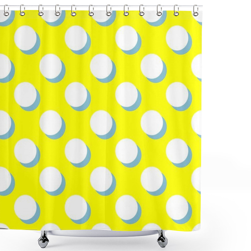 Personality  Tile Vector Pattern With White Polka Dots And Mint Green Shadow On Yellow Background Shower Curtains