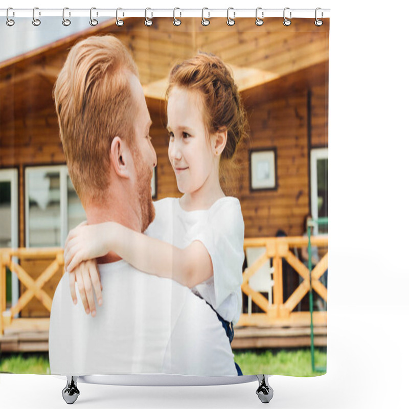 Personality  Rear View Of Father Embracing His Adorable Little Daughter Shower Curtains