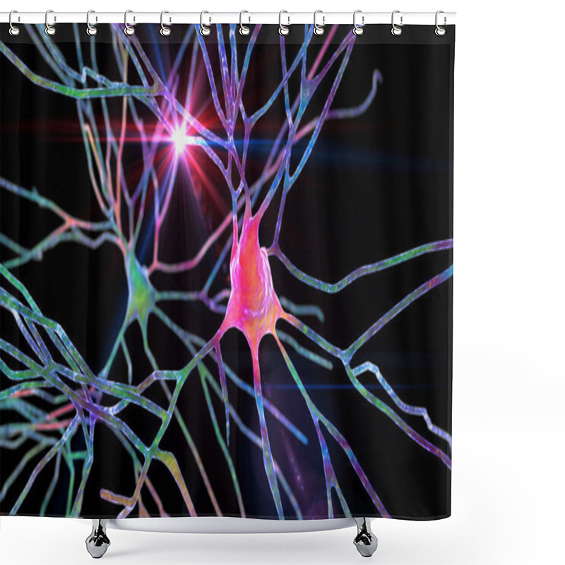 Personality  Pyramidal Neurons Of The Human Brain Cortex, 3D Illustration Shower Curtains