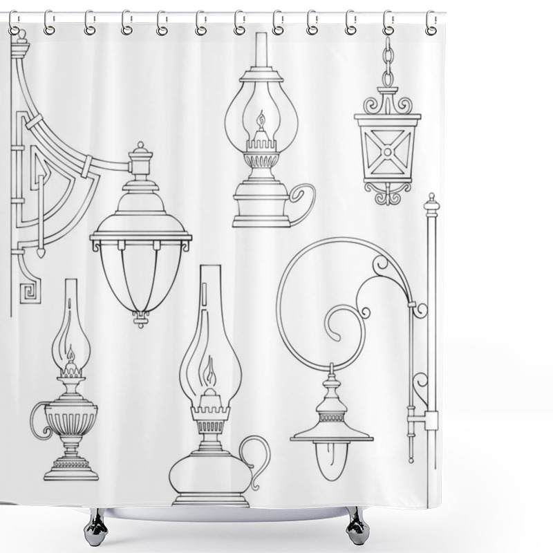 Personality  Retro And Modern Street Lanterns Shower Curtains