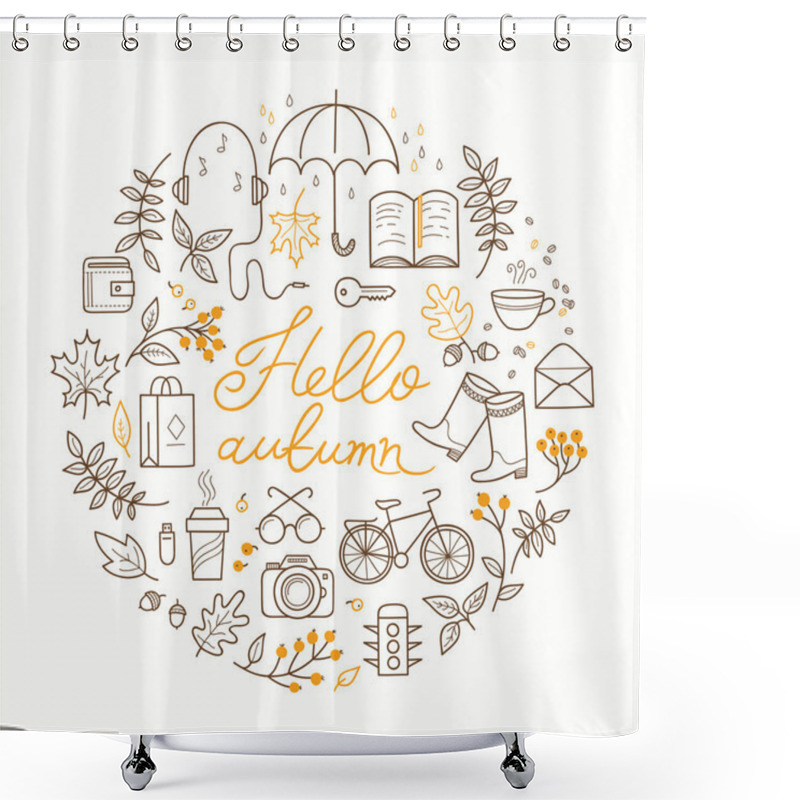 Personality  Hello Autumn! Set Of Hand Drawn Autumn Icons. Shower Curtains