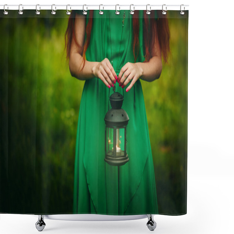 Personality  Woman Holding Lantern With Candle Shower Curtains