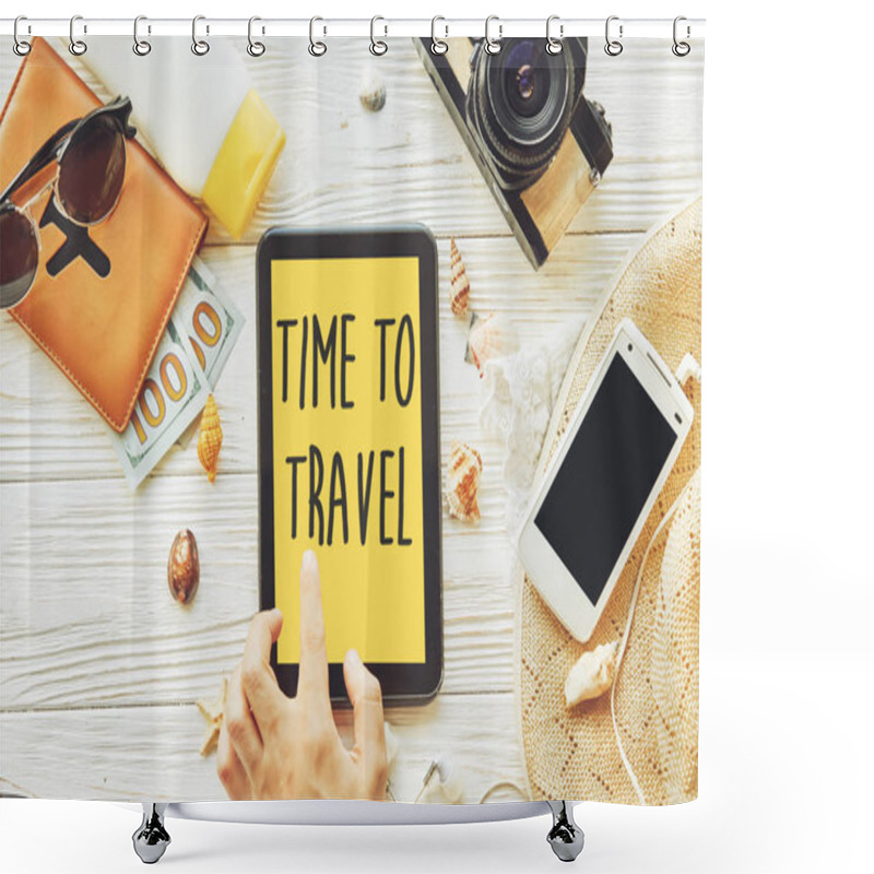 Personality  Time To Travel Inscription Shower Curtains