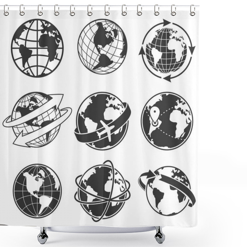 Personality  Globe Concept Illustration Set, Monochrome Shower Curtains