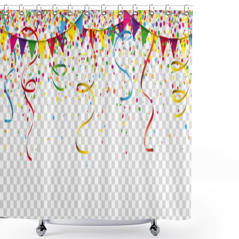 Personality  Colored Confetti With Ribbons And Festoons On The Checked Background. Eps 10 Vector File. Shower Curtains