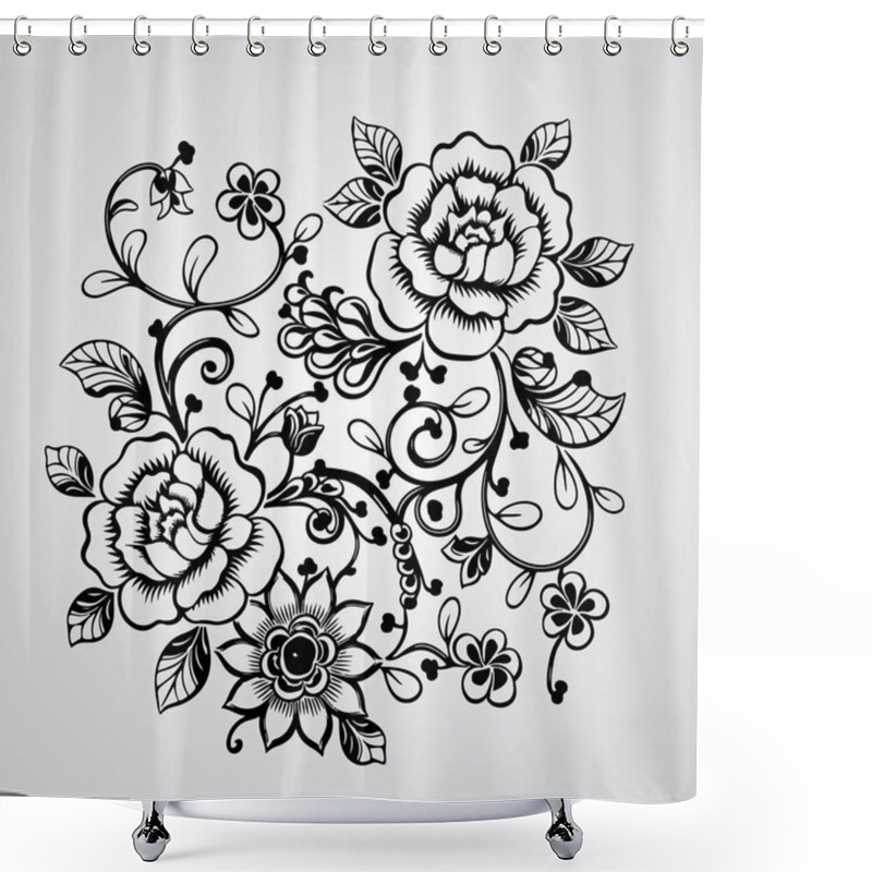 Personality  A Hand Drawn Illustration Floral Ornament With Flowers And Leaves Shower Curtains