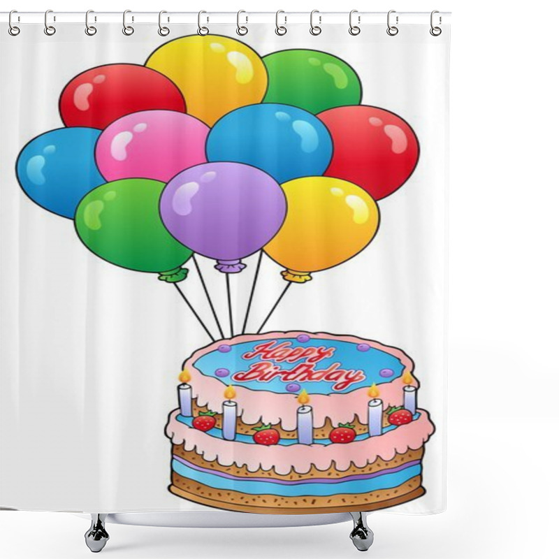 Personality  Birthday Theme With Cake 2 Shower Curtains