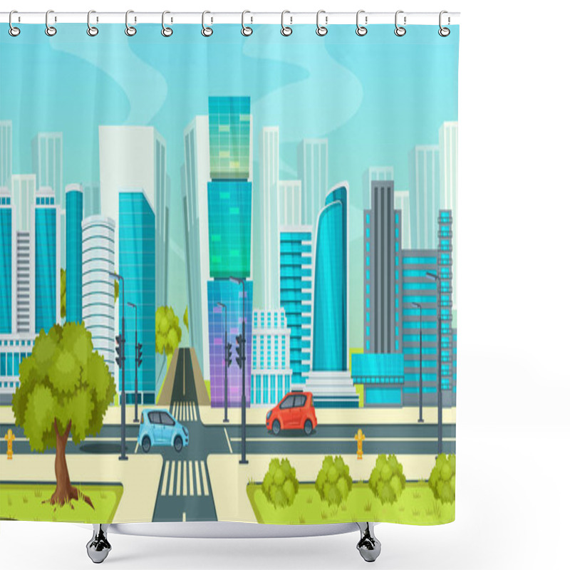 Personality  City Road With Crossroads, Quarter Street, Low-rise Area City Center Shower Curtains