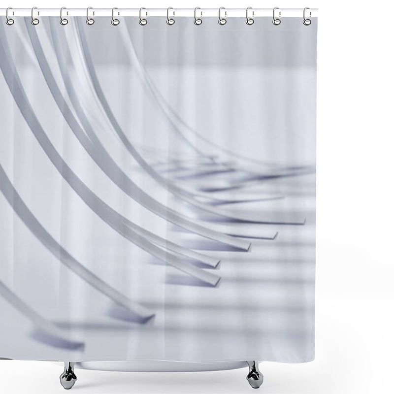 Personality  Close Up View Of Curved Paper Stripes On White Surface Shower Curtains