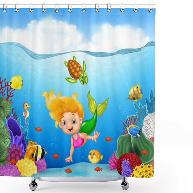 Personality  Cartoon Mermaid With Beautiful Underwater World Shower Curtains