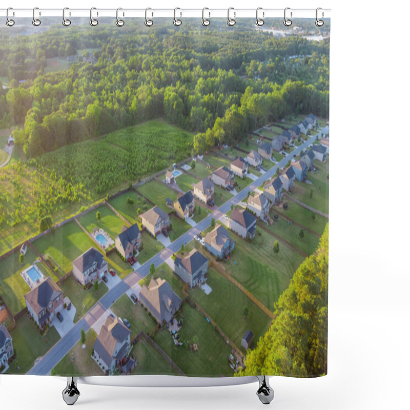 Personality  Panorama Aerial Top View Landscape The Residential Quarters At Beautiful Town In Inman, South Carolina USA Shower Curtains