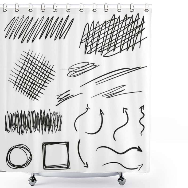 Personality  Infographic Elements On Isolation Background. Hand Drawn Frames And Arrows On White. Abstract Frameworks. Line Art. Set Of Different Shapes. Black And White Illustration. Doodles For Artwork Shower Curtains