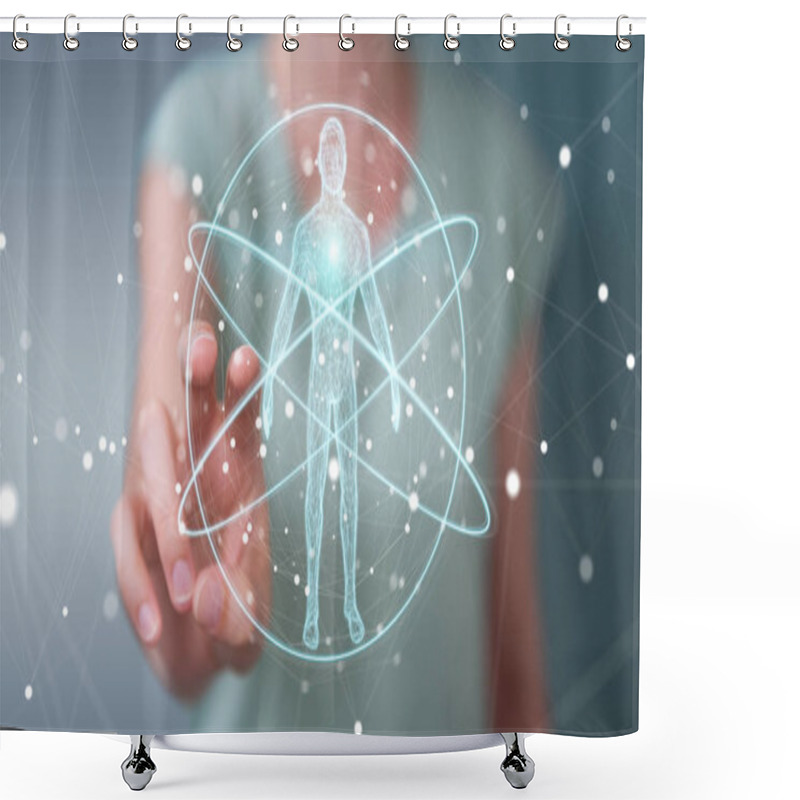 Personality  Businesswoman Using Digital X-ray Human Body Scan Interface 3D R Shower Curtains