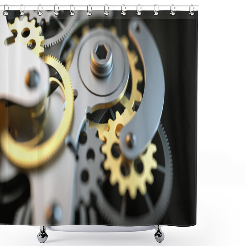 Personality  Black And Gold Clock Gear Is Made Up Of 3d Programs. Shower Curtains