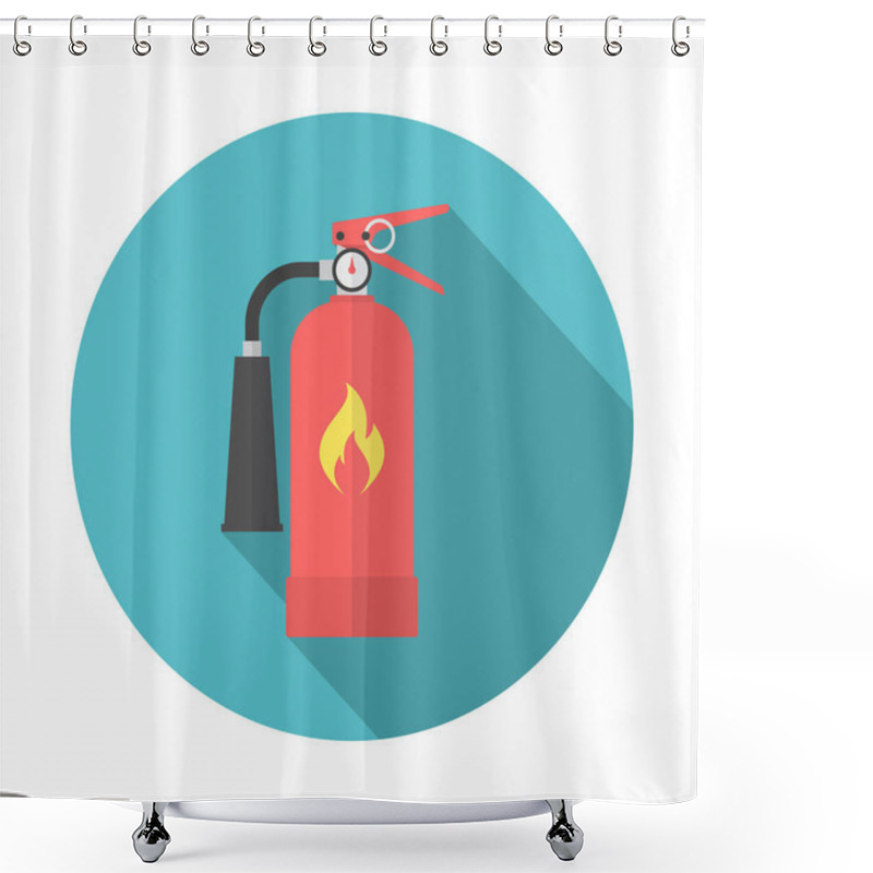 Personality  Fire Extinguisher Circle Icon With Long Shadow. Flat Design Style. Extinguisher Simple Silhouette. Modern, Minimalist, Round Icon In Stylish Colors. Web Site Page And Mobile App Design Vector Element. Shower Curtains