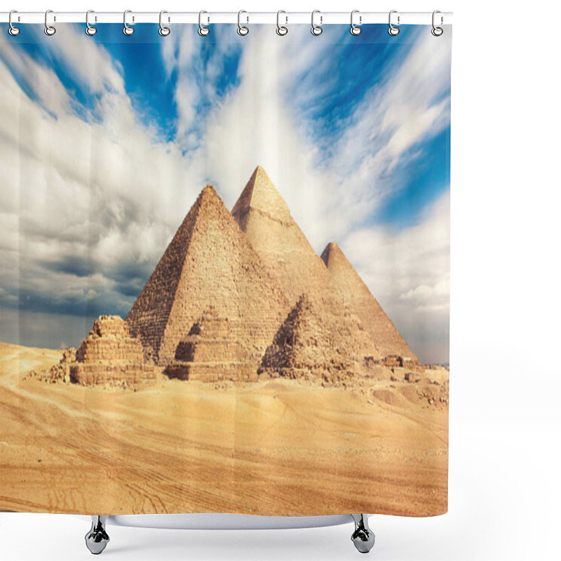 Personality  Egypt Cairo - Giza. General View Of Pyramids Shower Curtains