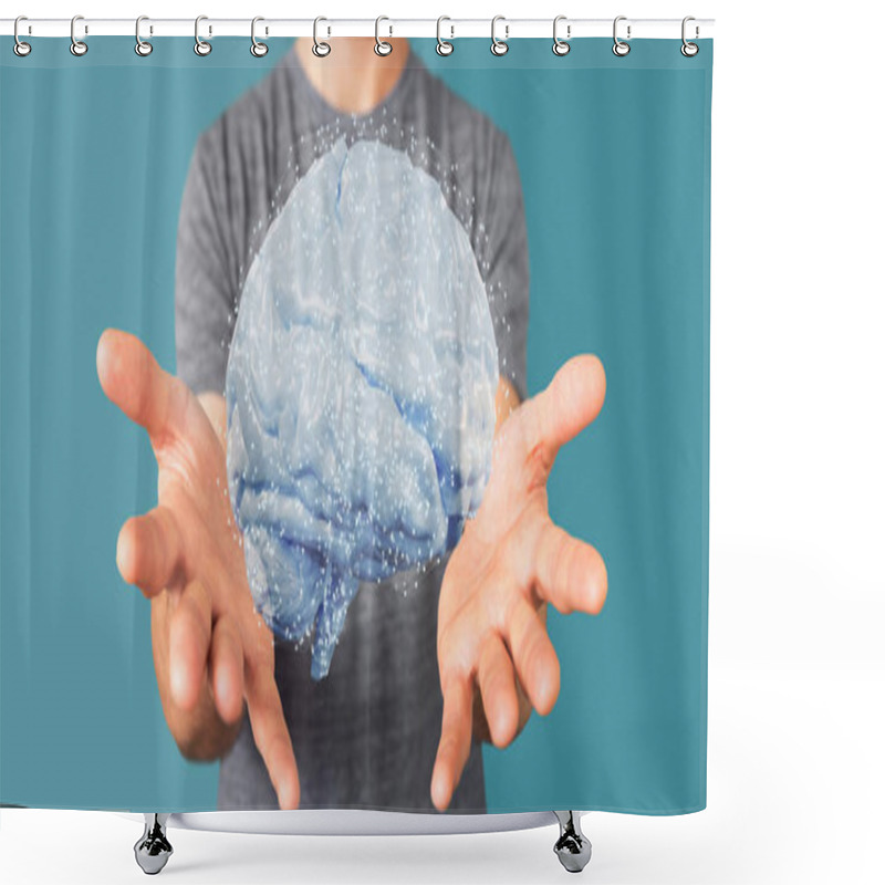 Personality  View Of A Businessman Holding A 3d Rendering Artificial Brain Shower Curtains