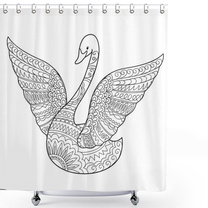 Personality  Hand Drawn Decorated Swan In Ethnic Style Shower Curtains