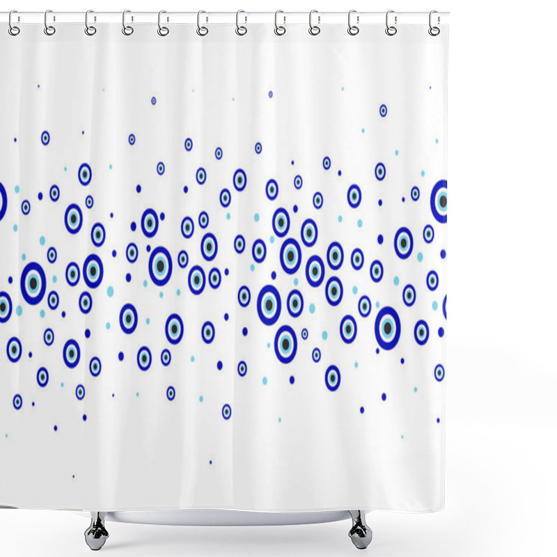 Personality  Evil Eye Blue Turkish Symbol Border. Magic Nazar Bead. Greece And Turkish Amulet Esoteric Design For Luck. Vector Frame Foe Brochure And Banner. Shower Curtains