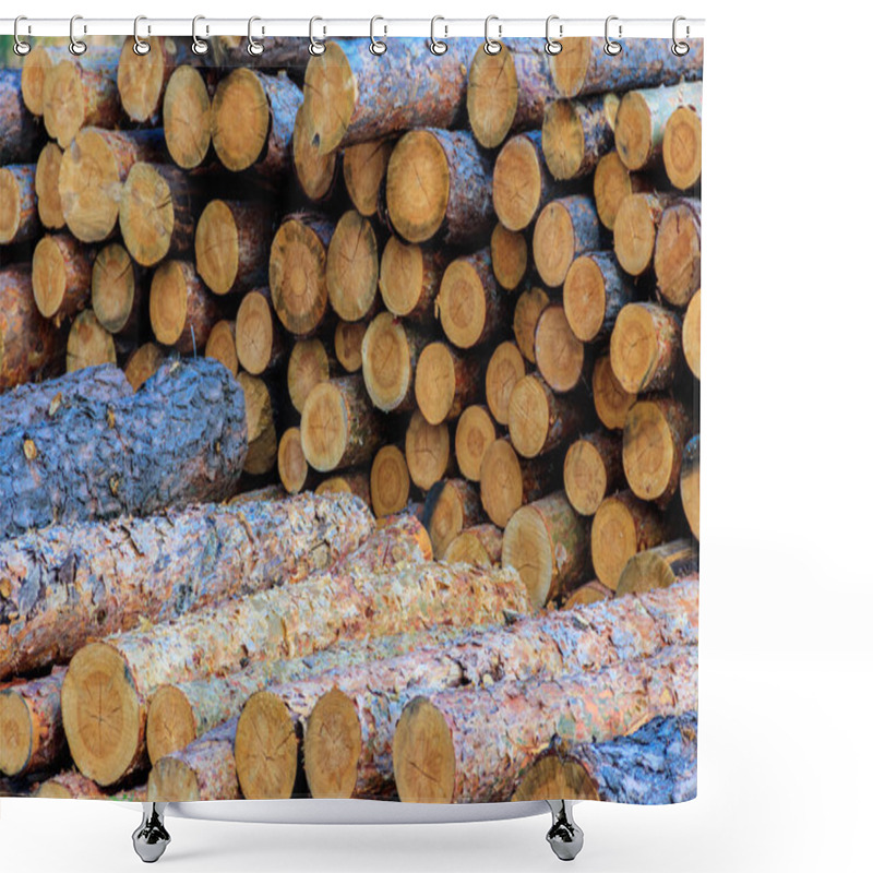 Personality  Stacked Pine Trunks Felled By The Logging Timber Industry Shower Curtains