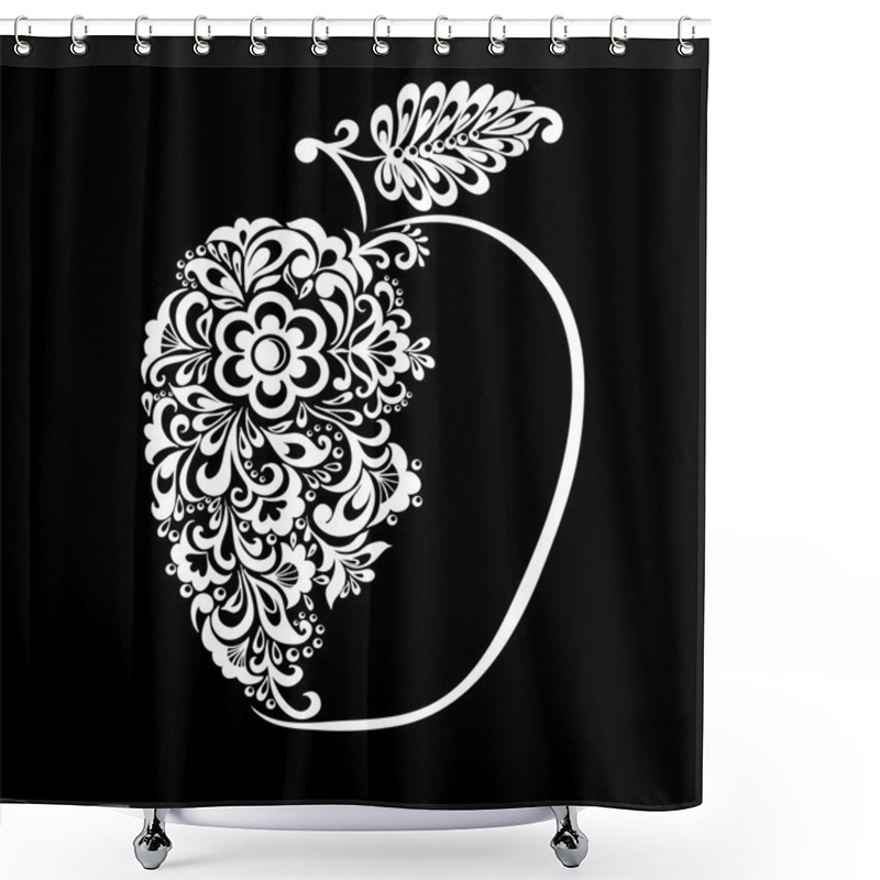 Personality  Beautiful Monochrome Black And White Apple Decorated With Floral Pattern Isolated.  Shower Curtains