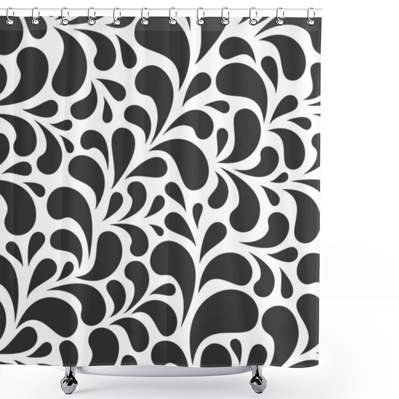 Personality  Seamless Abstract Pattern With Black Drops Or Petals On White Background. Shower Curtains