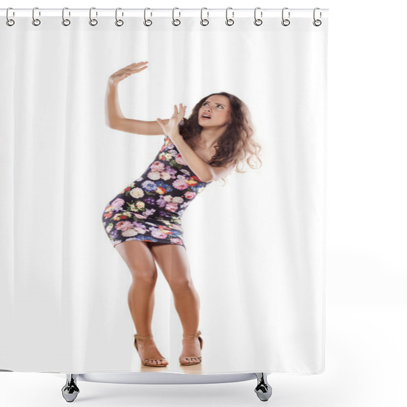 Personality  Girl In Defensive Position Shower Curtains