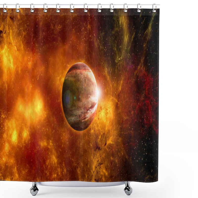 Personality  Unknown Planet From Outer Space. Space Nebula. Cosmic Cluster Of Stars. Outer Space Background. 3D Illustration. Shower Curtains