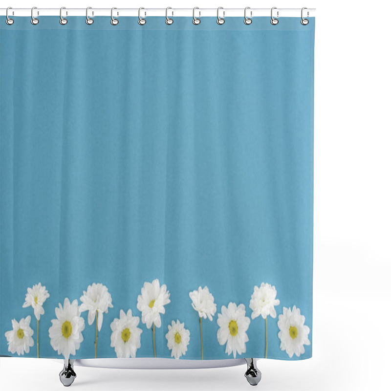 Personality  White Chrysanthemum Flowers Isolated On Blue Shower Curtains