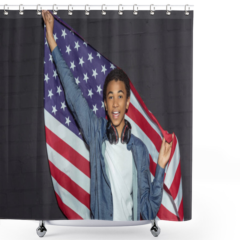 Personality  Teen Boy With Usa Flag Shower Curtains