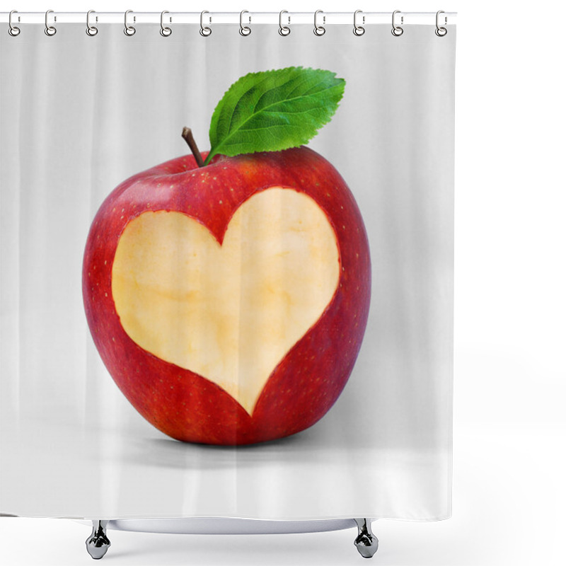 Personality  Red Apple With A Heart Shaped Cut-out. Shower Curtains