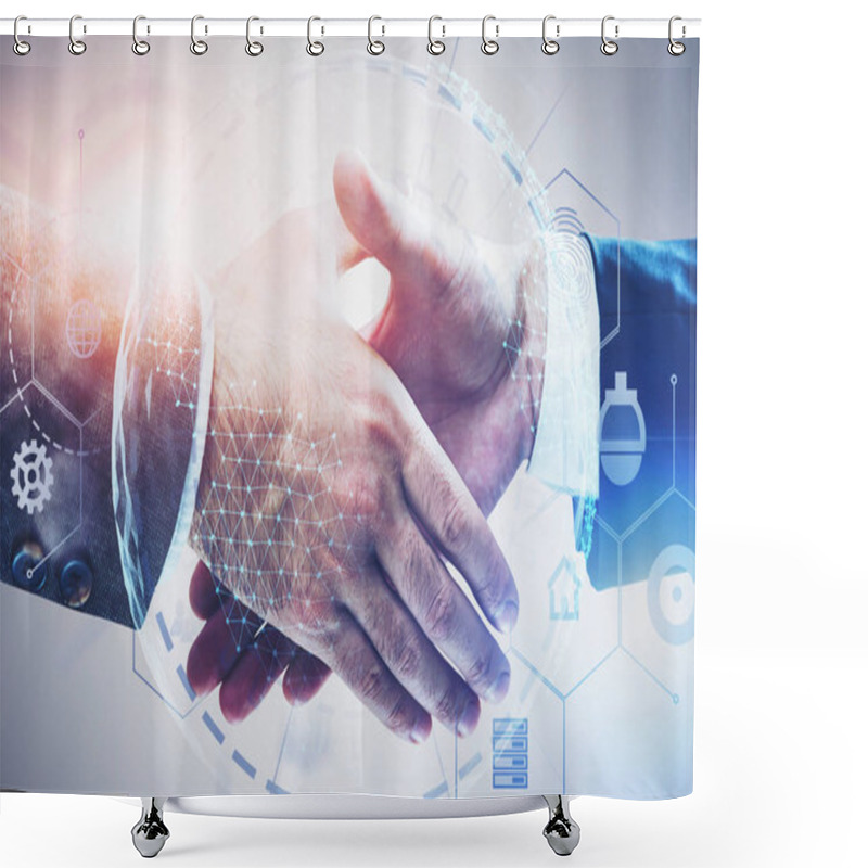 Personality  Handshake Of Businessmen, Hi Tech Interface Shower Curtains