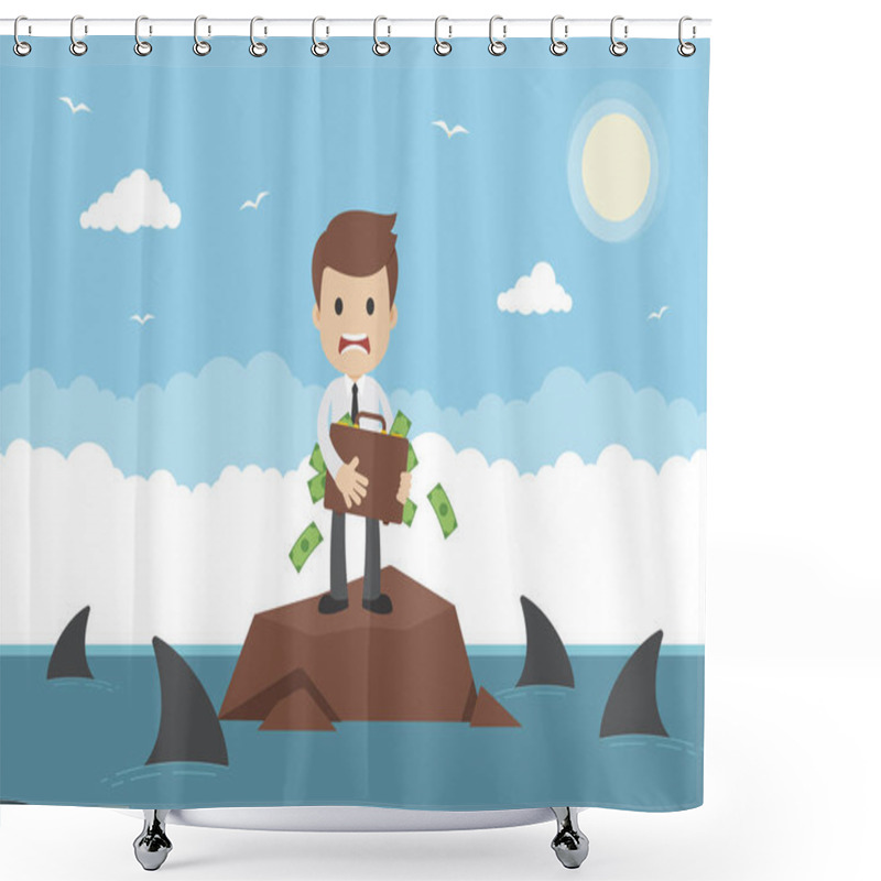 Personality  A Businessman With Briefcase Full Of Money Surrounded By Sharks Shower Curtains