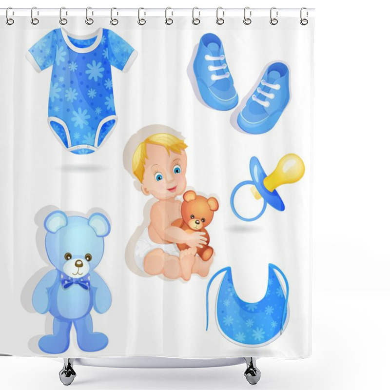 Personality  Set Of Elements For A Baby Boys Shower Curtains