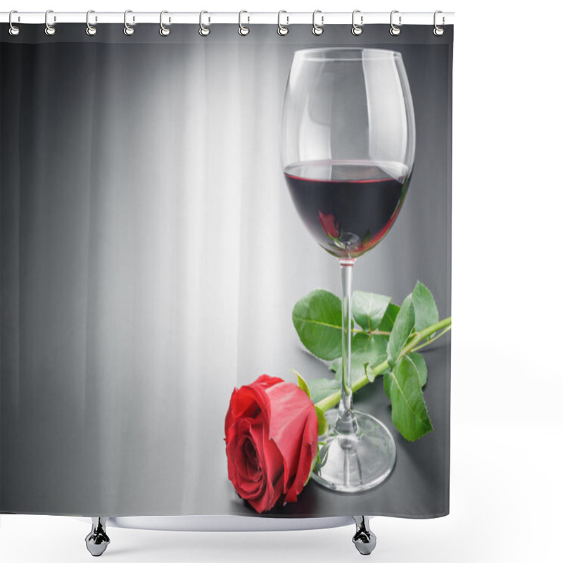 Personality  Glass Of Wine And Rose Flower Shower Curtains