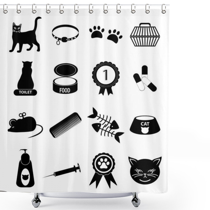 Personality  Pet Cat Icons Set Shower Curtains