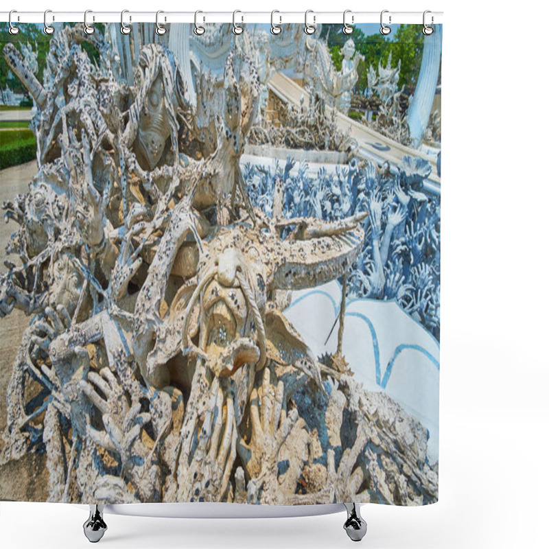 Personality  Elements Of Creepy Sculpure At White Temple, Chiang Rai, Thailan Shower Curtains