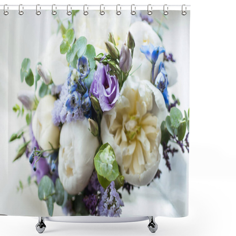 Personality  Wedding Bouquet Of Flowers On A White Backgroun Shower Curtains