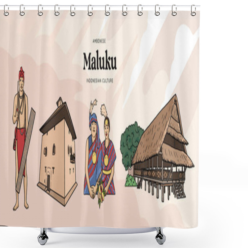 Personality  Isolated Maluku Illustration. Hand Drawn Indonesian Cultures Background Shower Curtains