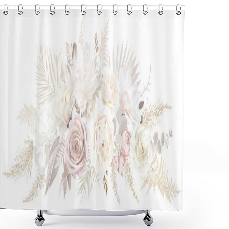 Personality  Boho Beige And Blush Trendy Vector Design Bouquet. Pastel Pampas Grass Shower Curtains