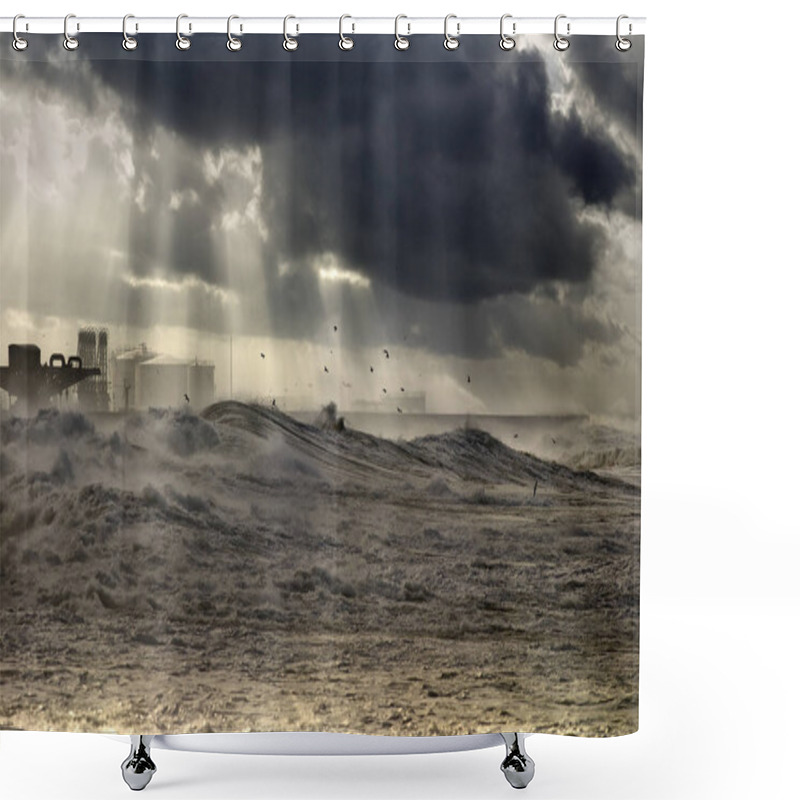 Personality  Leixoes Harbor North Wall In A Stormy Day. Enhanced Sky. Shower Curtains