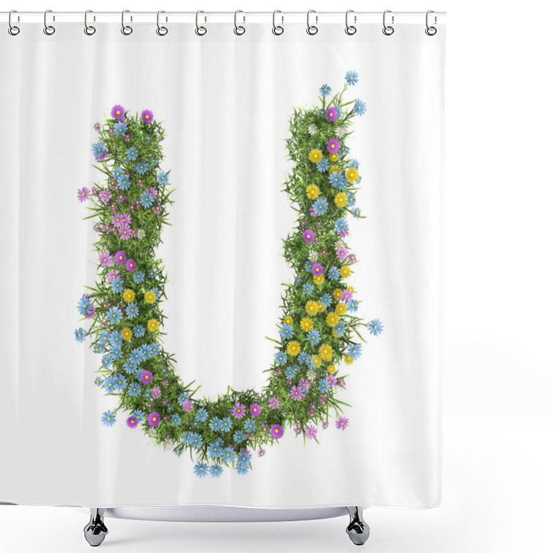 Personality  Letter U, Flower Alphabet Isolated On White Shower Curtains