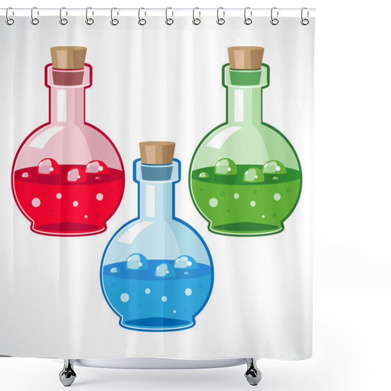 Personality  Flasks With Various Medical Or Magical Means. Shower Curtains