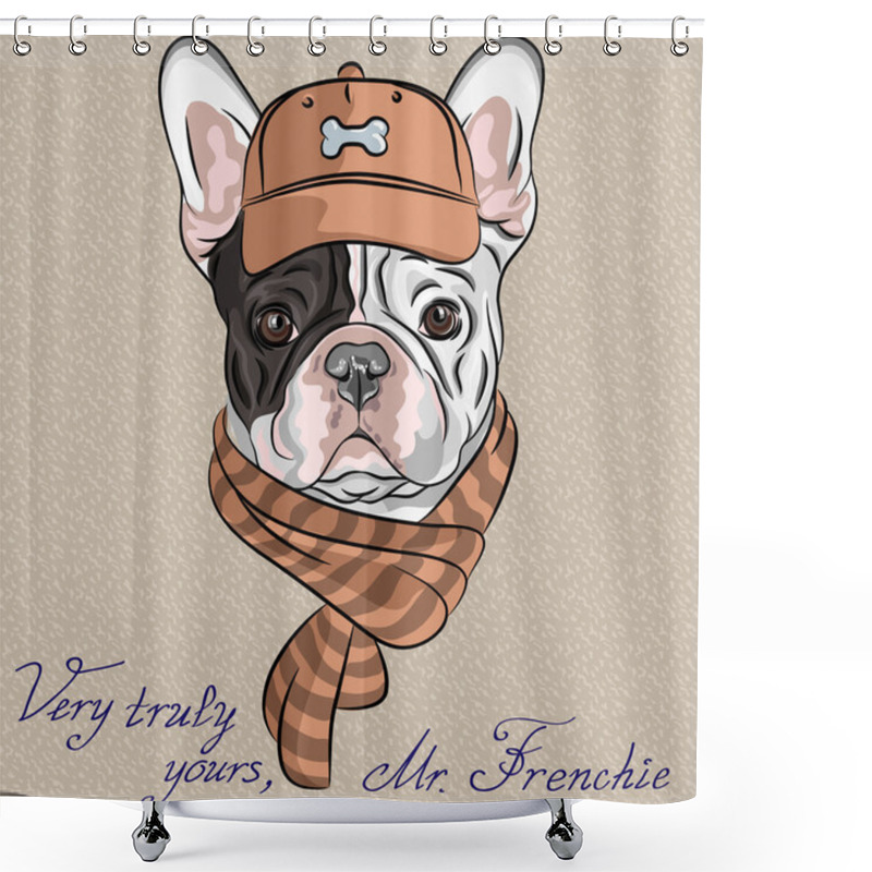 Personality  Vector Funny Cartoon Hipster Dog French Bulldog Breed Shower Curtains